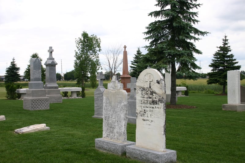 Restored gravestones Reconstructed historic cemetery with restored historic gravestones